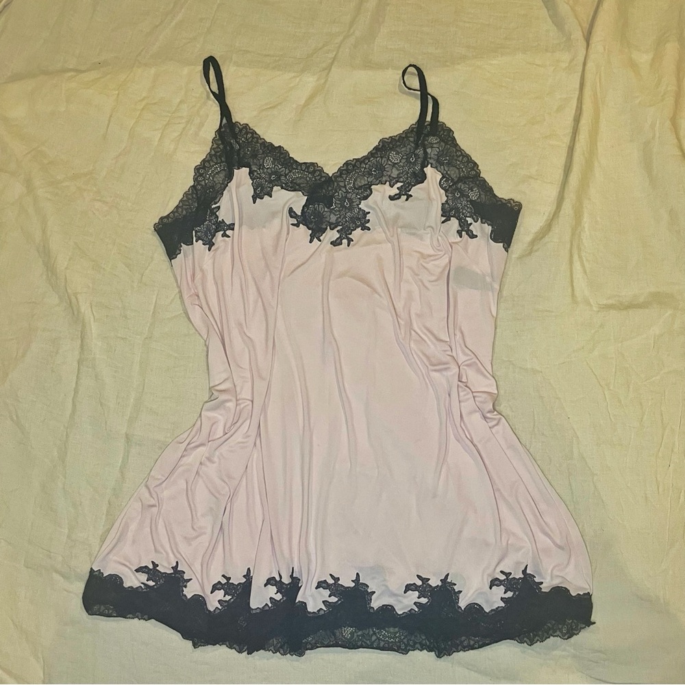 Enchant Lace Trim Chemise in Pink & Black
